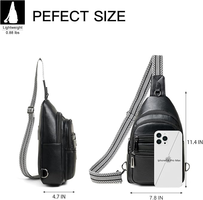 Sling Bag for Women Cross Body Bags Fanny Packs Shoulder Bag Sling Backpack Vegan Leather Trendy Travel Purses Black
