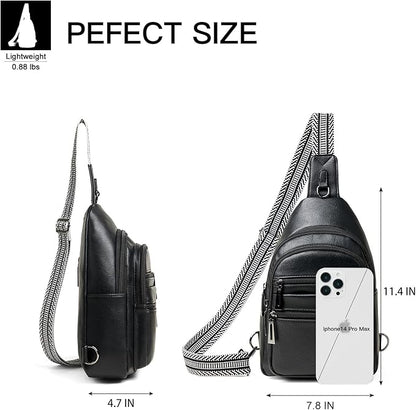 Sling Bag for Women Cross Body Bags Fanny Packs Shoulder Bag Sling Backpack Vegan Leather Trendy Travel Purses Black