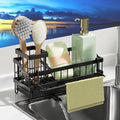 Sink Caddy kitchen Organzier with High Brush Holder, Wall-Mounted Sponge Holder for Sink, Countertop Organizer Soap Dispenser Storage, Rustproof 304 Stainless Steel Kitchen Essentials