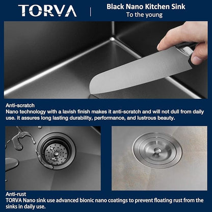 TORVA Bar Sink,TORVA 14 x 18 Inch Undermount Kitchen Sink,Gloss Black PVD Coated Gunmetal Sink,16 Gauge 304 Stainless Steel Single Bowl Wet Bar or Prep Sink with Zero-Radius Corners,Dark Gray