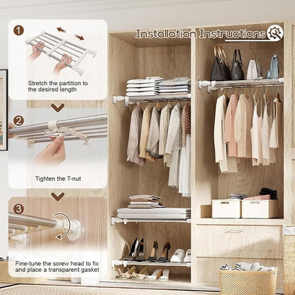 Hershii Expandable Shelf Rod Closet System Heavy Duty Clothes Hanger Adjustable - Image 3