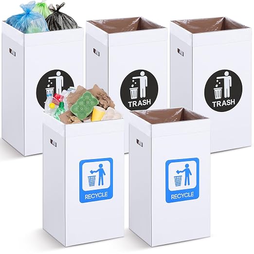 Tioncy 5 Pcs 30 Gallon Corrugated Cardboard Trash Cans Recycling Bins by Tioncy