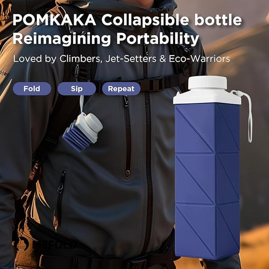 POMKAKA Collapsible Water Bottles 24.3oz(720ml), 2nd Generation Leakproof BPA-Free Travel Water Bottle,Lightweight Reusable Water bottle for Cycling Gym Camping Sports, Deep Ocean Blue