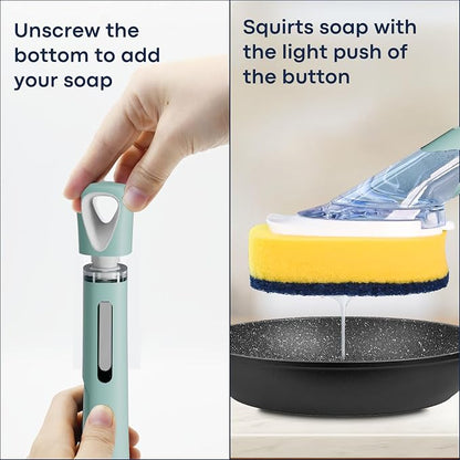 Dish Brush with Soap Dispenser Storage Set with 2 PCS Sponge Refills & Holder - Image 5