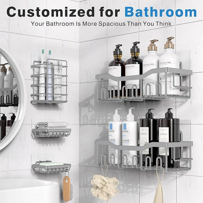 EUDELE 5-Pack Rustproof Stainless Steel Shower Caddy Set– No Drill Adhesive - Image 2