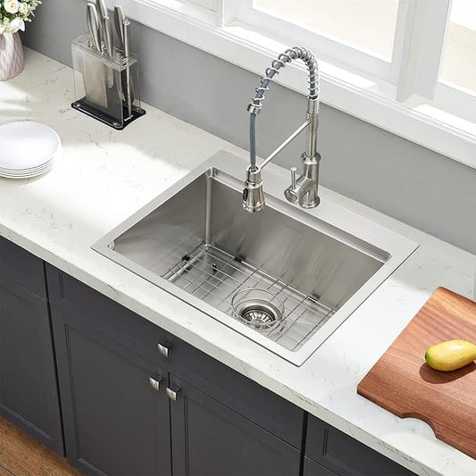 Kitchen Sink, 21 x 20 x 10 Drop in Kitchen Sink 16 Gauge Stainless Steel Kitchen Sinks Single Bowl Workstation Sink with Cutting Board