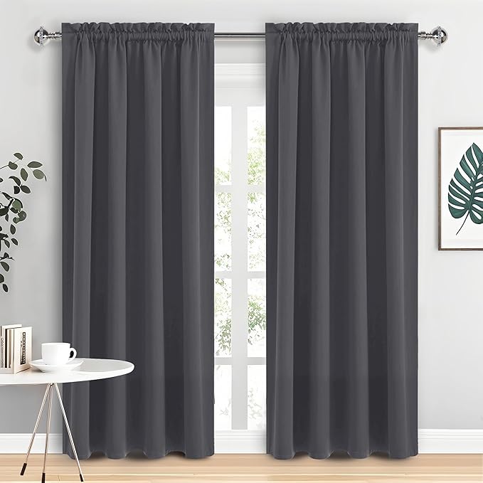 DWCN Blackout Curtains for Bedroom 84 Inch Length 2 Panels Set, Solid Thermal Insulated Energy Saving Rod Pocket Window Treatment Curtains Blackout Drapes (W42 x L84 Inch, Dark Grey)