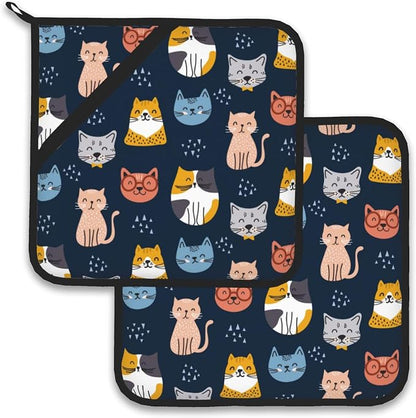 Cute Cat Pot Holder Set of 2, Heat Resistant Potholders Oven Hot Pads by Larkverk