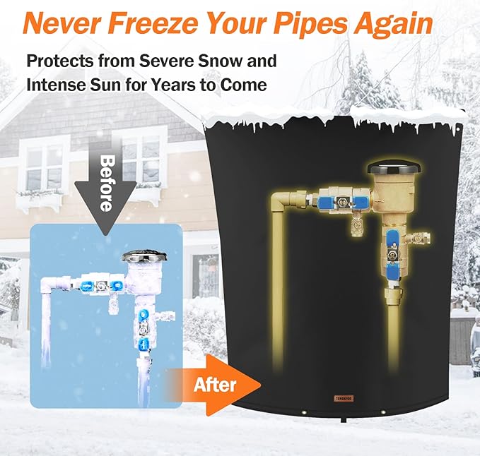 TOHONFOO Backflow Preventer Pipe Insulation Cover (5°F) - Irrigation Sprinkler Valve Insulated Pouch - Water Well Pump Cover - Sturdy 5 Layers for Winter Freeze Protection, 28" W x 36" H, Black
