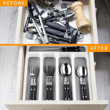 LeMuna Silverware Tray for Drawer, Plastic Cutlery Tray Kitchen Drawer Organizer - Image 3