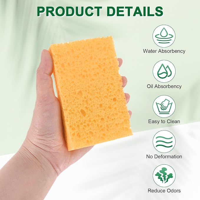 12-Pack Kitchen Sponges, Condense Eco Cellulose Non-Scratch Scrub Heavy Sponge - Image 2