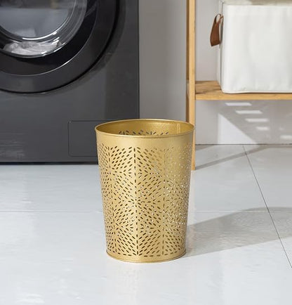 Small Gold Metal Trash Can Wastebasket, Decorative Hollow-Out Garbage Can Waste - Image 6