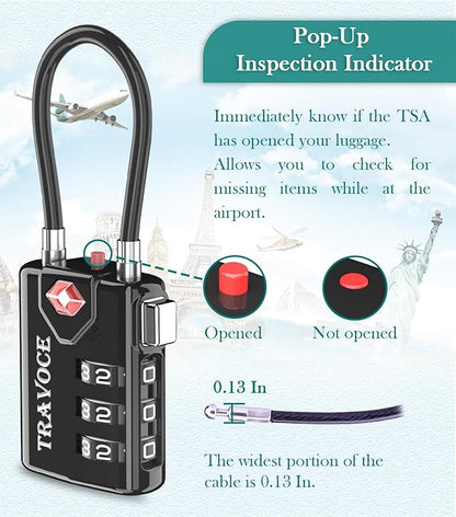 TSA Approved Luggage Locks, Travel Locks Which Also Work Great as Gym Locks, Toolbox Lock, Backpack and More, Black 10 Pack