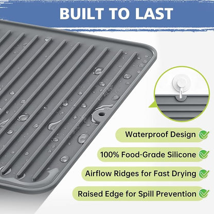 Songrey 16" x 6.5" Silicone Dish Drying Mat, Kitchen Counter Drying Pad - Image 2
