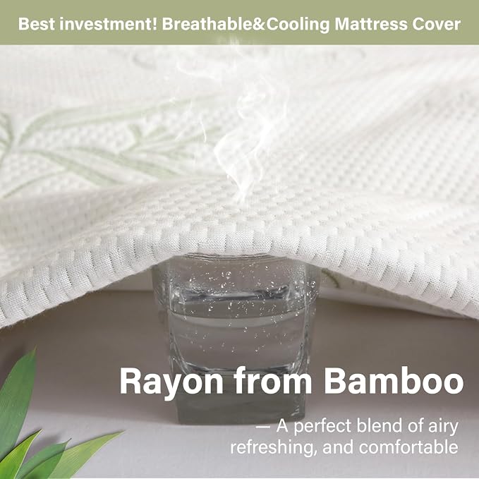 Full Size Mattress Protector Waterproof Mattress Pad Washable Bamboo Rayon - Image 4