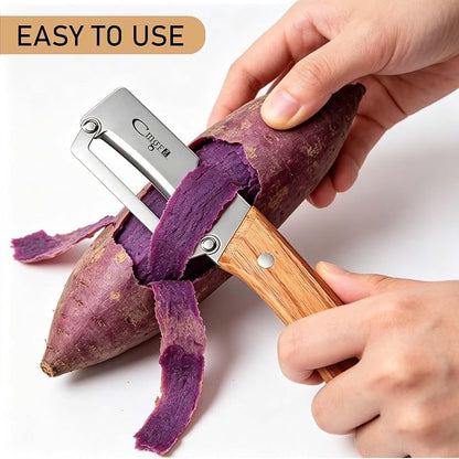 Multifunctional Vegetable Peeler, Wooden Handle & Bottle Opener Stainless Steel - Image 5