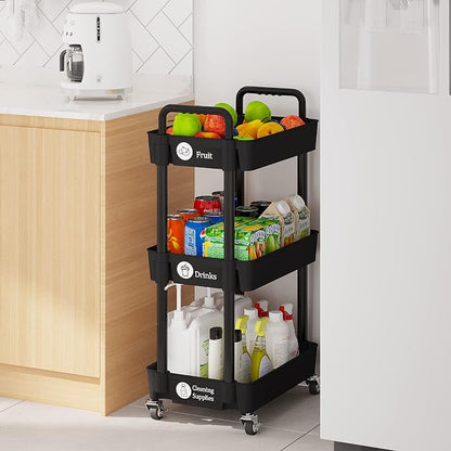 Laiensia 3-Tier Kitchen Storage Cart, Mobile Shelving Unit Cart - Image 4