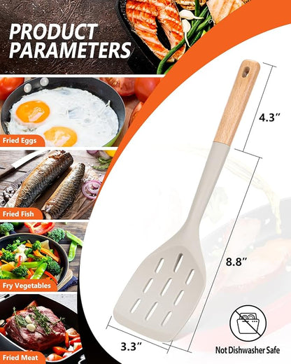 Pack of 2 Silicone Spatula, Non Stick Cooking Utensil Set Wooden Handle Kitchen - Image 2