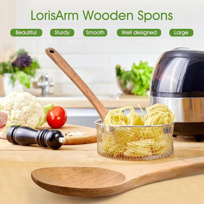 LorisArm Wooden Cooking Spoon 2PC, Large 12" Solid Wood Serving Spoons Set - Image 3