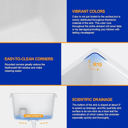 Dcolora 18 Inch Wet Bar Sink Granite Composite White Undermount Small Kitchen Sink Single Bowl With Workstation #DC-GU0001WS