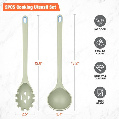 Silicone Spaghetti Spoon&Soup Ladle Cooking Utensils Set of 2, No Scratch - Image 6