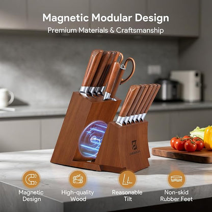 Kitchen Knife Sets With Block, Piklohas 15 Pieces Knife Sets With Magnetic - Image 3