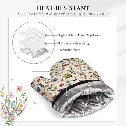 Vintage Floral Oven Mitts and Pot Holders 3Pcs, Retro Floral Silicone Oven - Image 5
