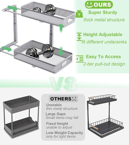 Under Sink Organizer 2 Pack, High Adjustable 2 Tier Under Sink Organizers and - Image 2