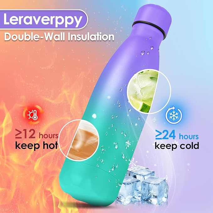 25oz Cola-Bottle Shaped Stainless Steel Leak-proof Water Bottle,Double Wall Vacuum Insulated Metal,Travel Mug For Sports Indoors & Outdoors,BPA-Free Kids Flasks,Purple Green(4 Pack)