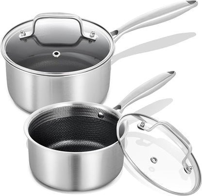 LOLYKITCH Hybrid Tri-Ply Stainless Steel Non-Stick Saucepan Set of 2, 1.5QT & by LolyKitch