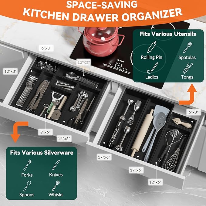 Bamboo Drawer Organizer, Extra Large Silverware Organizer - Image 4