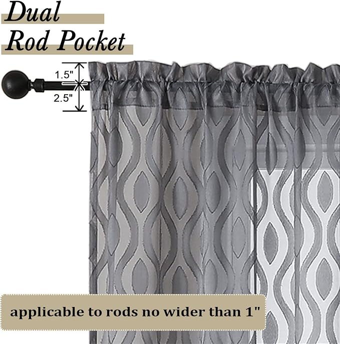 Aiyufeng Charcoal Grey Sheer Curtains 84 Inches Long 2 Panels, Solid Airy Light - Image 4