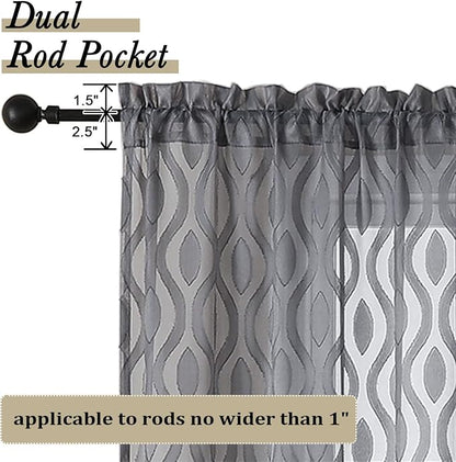 Aiyufeng Grey Valances for Windows, Clip Jacquard Chic Wavy Line Voile Sheer - Image 4