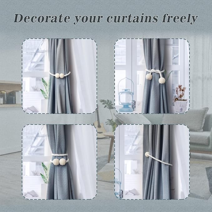Hion Magnetic Curtain Tiebacks Gray Blue 6 Pack, Curtain Tiebacks Buckles - Image 4