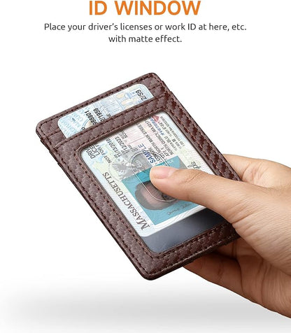 Buffway Mens Slim Wallet, Minimalist Thin Front Pocket Leather Credit Card Holder with RFID Blocking for Work Travel