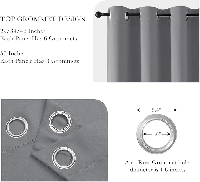 PONY DANCE Short Blackout Curtains for Kitchen, Black Out Thermal Insulated Window Drapes Grommet Room Darkening Half Window Curtains for Studio Dorm Loft(2 Panels, W 34 x L 36 inches, Silver Grey)