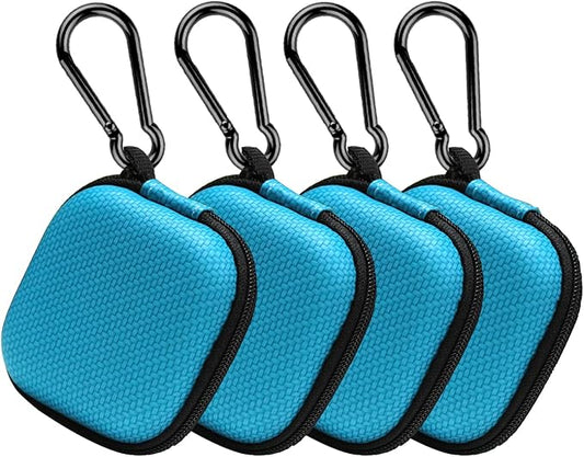 Earbud Case Hard EVA Earphone Carrying Case Cell Phone Accessories Storage Bag with Carabiner for Airpods Headset Earphone Flash Drive Charging Cable Key Wall Charger USB Adapter Cable (Blue 4Pack)