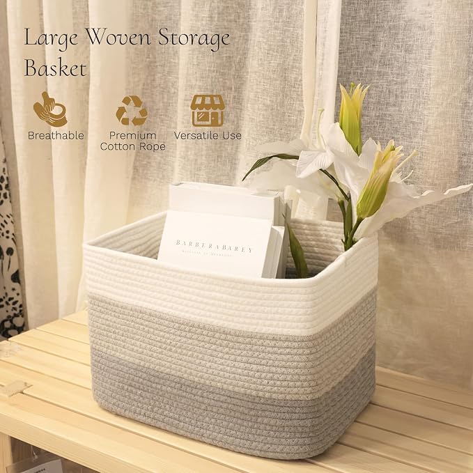 Hopegiver Woven Storage Baskets 15x11x10 Inch, 3 Pack Collapsible Cube Storage - Image 2