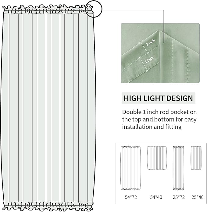 DWCN French Door Curtains – Rod Pocket Thermal Blackout Curtain for Doors with Glass Window, Kitchen and Patio Doors for Privacy, 54 X 40 Inches Long, 1 Curtain Panel with Tieback,Bean Green
