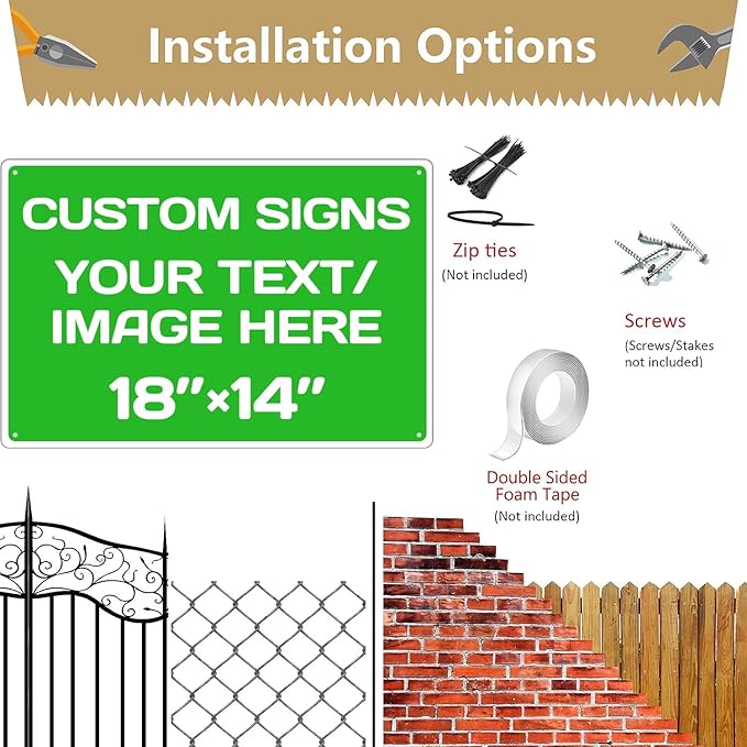 Personalized Aluminum Weatherproof Metal Signs - Custom Text & Picture, Multiple Sizes, Hazard, Garden, Custom Door, Business Signs