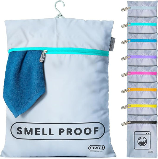MUMI Travel Laundry Bag – Moisture & Smell-Proof Wash Bag with Folding Hanger & Outer Pouch | Large Washable Bags for Suitcase, Gym & Packing | Clothes Organizer for Trips & Storage - Aqua