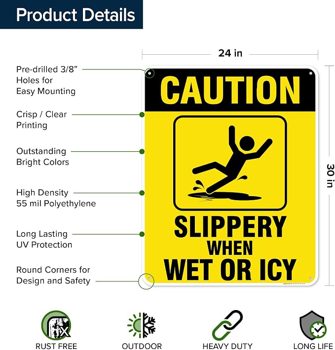 Caution Slippery When Wet Sign or ICY Sign, Indoor/Outdoor Use, USA MADE By My - Image 6