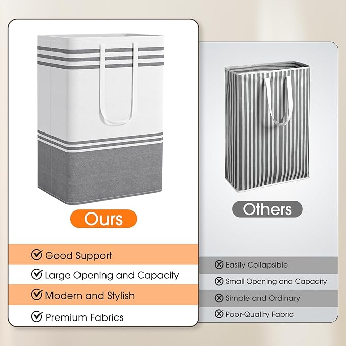 2 Pack Large Laundry Baskets, Laundry Hampers, Freestanding Waterproof Collapsible Clothes Bag with Extended & Reinforced Handles - Clothes Basket for Dorm, Bathroom, Home (Light Grey/75L)