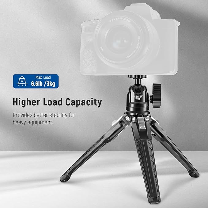 NEEWER Mini Metal Table Tripod with 360° Ball Head, Supports Vertical Recording and Handle, Portable Travel Tripod with 1/4 Inch Screw for Camera Mobile Phone Action Cam, Max. Load 3 kg, TP29