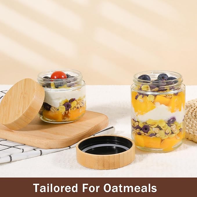 OcePor 4 Pack Glass Jars with Bamboo Lids, Over Night Oats Container with - Image 4