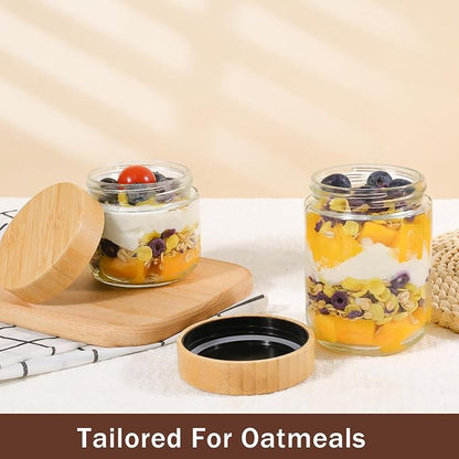 OcePor 4 Pack Glass Jars with Bamboo Lids, Over Night Oats Container with - Image 4