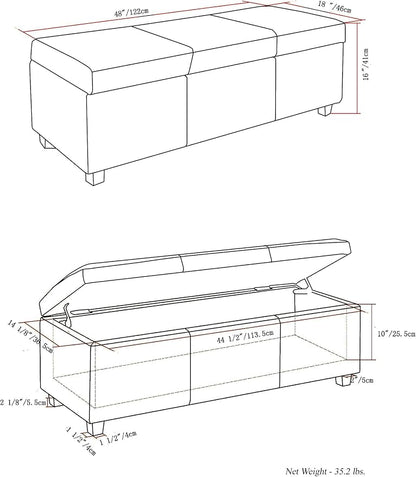 SIMPLIHOME Avalon 48 inch Wide Contemporary Rectangle Storage Ottoman Bench in - Image 15