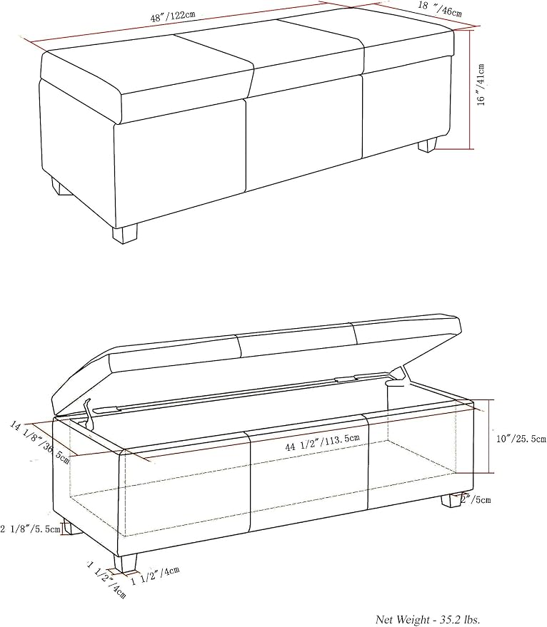 SIMPLIHOME Avalon 48 inch Wide Contemporary Rectangle Storage Ottoman Bench in - Image 3