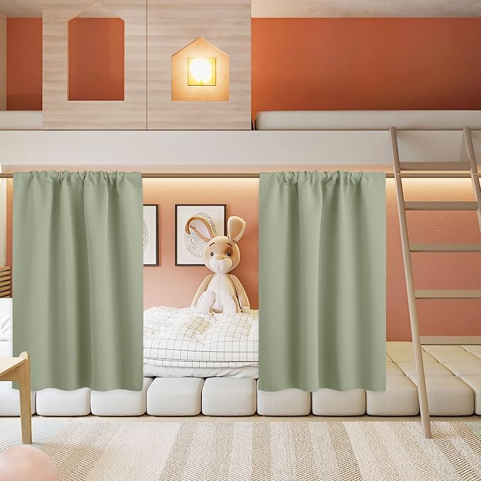 RYB HOME Small Curtains for Bathroom Windows, W 34 x L 36 inches, Sage Green by RYBHOME