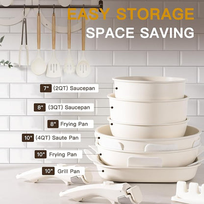 Astercook 23 Pcs Pots and Pans Set Non Stick, Ceramic Cookware Set Detachable - Image 9